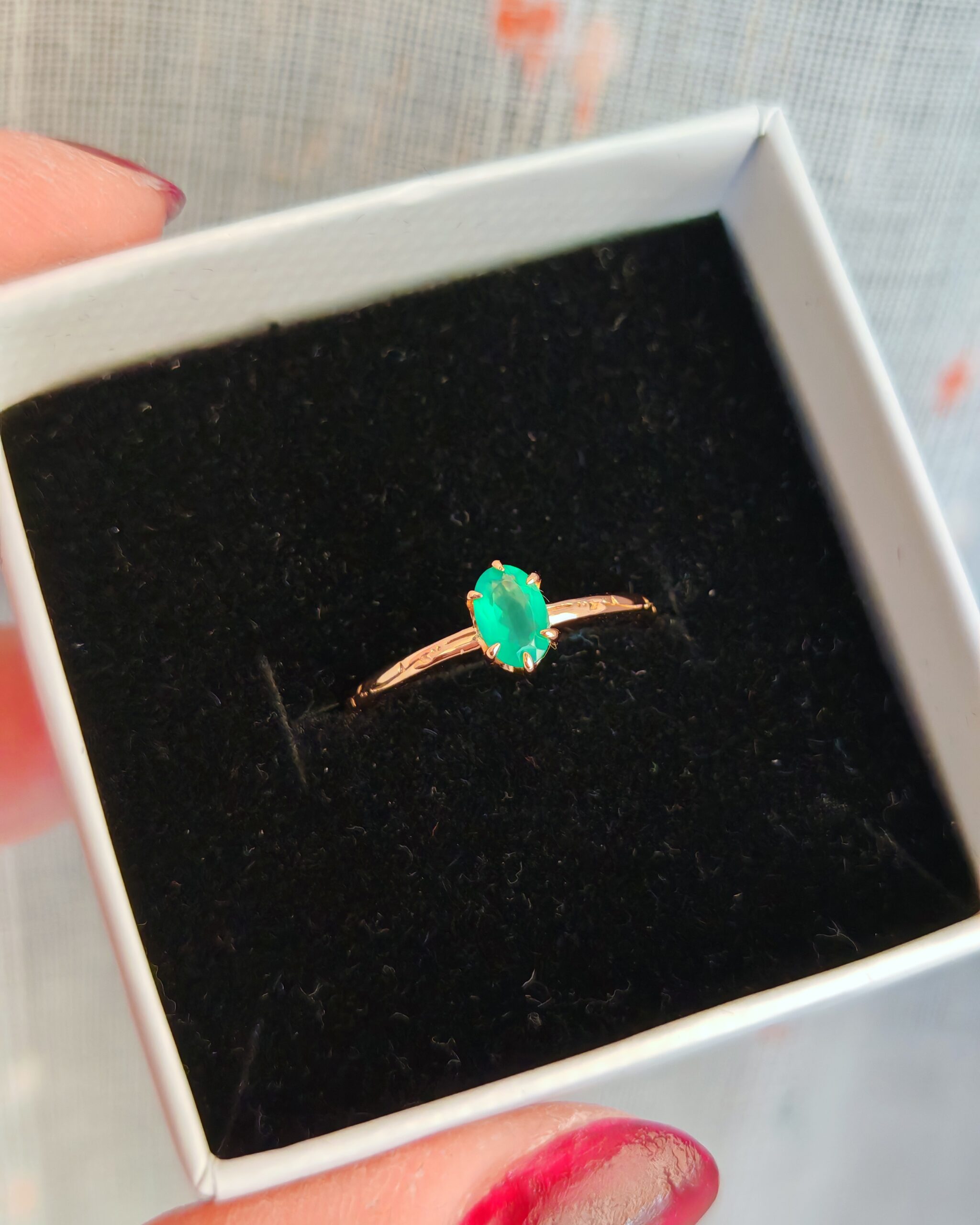 Anello Geb con crisoprasio, argento placcato oro 18k